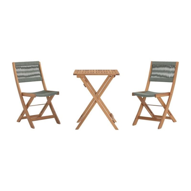 Set bistrot pliable en bois d'acacia FSC avec tressage en corde vert o Set bistrot pliable en bois d'acacia FSC avec tressage en corde vert o