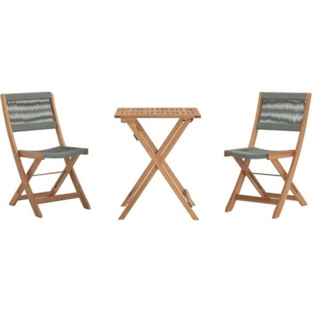Set bistrot pliable en bois d'acacia FSC avec tressage en corde vert o