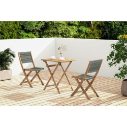 Set bistrot pliable en bois d'acacia FSC avec tressage en corde vert o