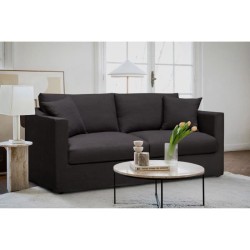 Canapé fixe - 3 places - MALTE - Tissu Anthracite - 187 x 97 x 73 cm