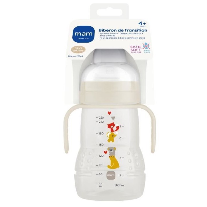 MAM Repas Biberon de Transition +4m Goutte Vert 220ml MAM Repas Biberon de Transition +4m Goutte Vert 220ml