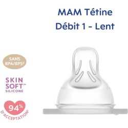 MAM Accessoires pour Biberons Tétine Silicone +0m Débit 1 Lent 2 uni