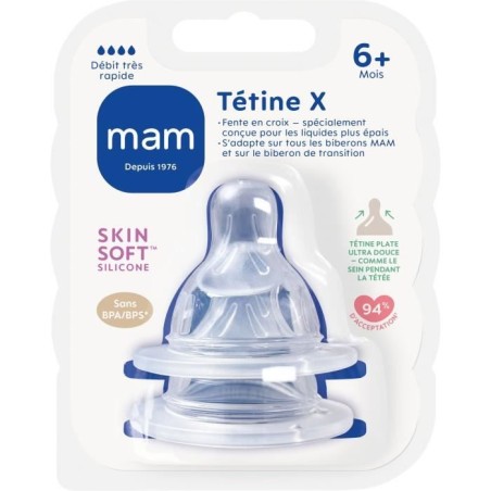 Tétine MAM Silicone Débit X Ultra Rapide - Lot de 2