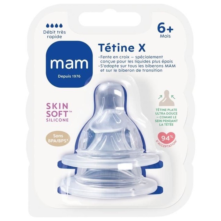 Tétine MAM Silicone Débit X Ultra Rapide - Lot de 2 Tétine MAM Silicone Débit X Ultra Rapide - Lot de 2