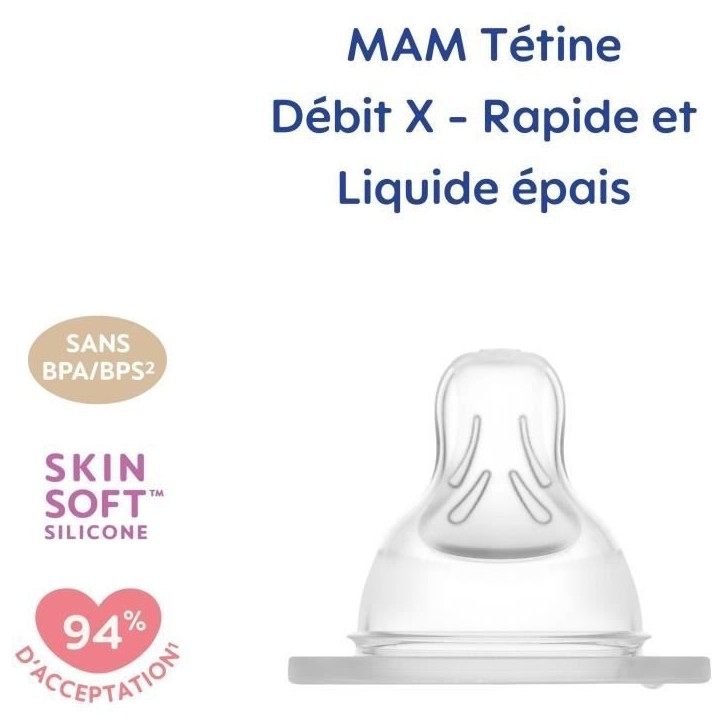 Tétine MAM Silicone Débit X Ultra Rapide - Lot de 2 Tétine MAM Silicone Débit X Ultra Rapide - Lot de 2