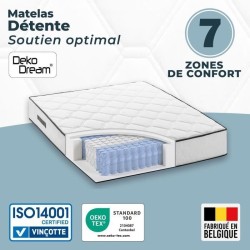 Matelas 140 x 200 cm - Hauteur 19 cm - 580 ressorts ensachés - 7 zone