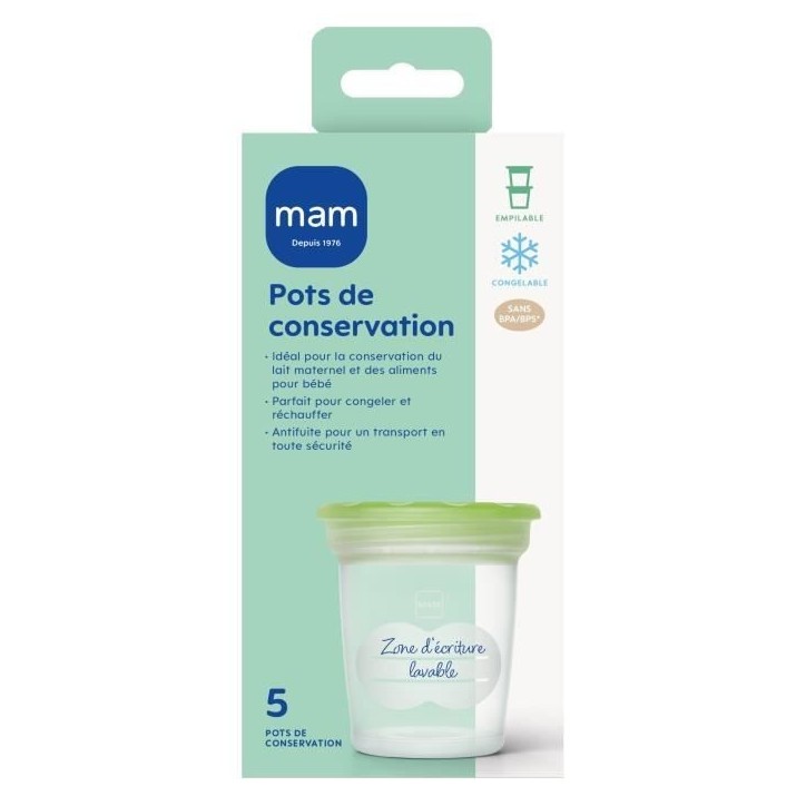 MAM Allaitement Pot de Conservation 120ml Lot de 5 MAM Allaitement Pot de Conservation 120ml Lot de 5