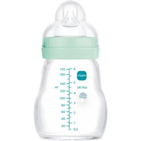 MAM Biberon Verre - 170ml - Bleu - Tétine Débit 1