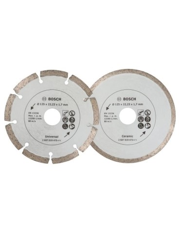 Disques diamants BOSCH pour carrelage et matériaux de construction - 2 disques Ø 125mm