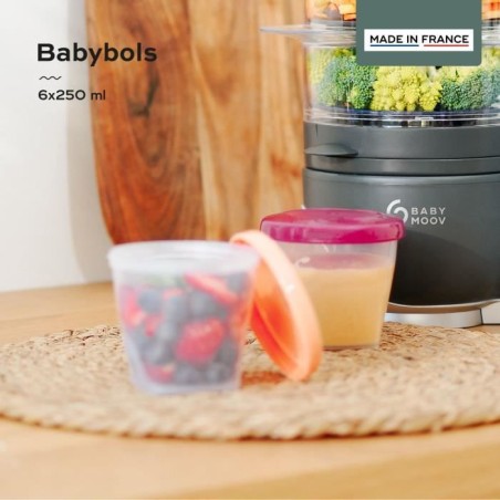 BABYMOOV Babybols lot de 6 pots de conservation pour bébé 250ml, gradués, garantis sans BPA, hermétiques, surface réinscrip