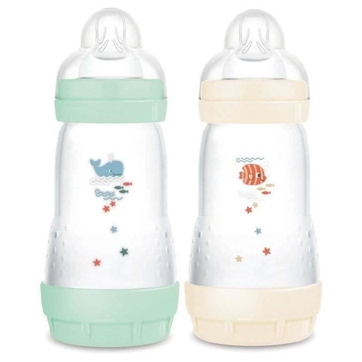 Lot de 2 Biberons - MAM - Easy Start - Anti-colique Classique - 260 ml - Tétine débit 2 - Menthe + Coton Lot de 2 Biberons - MAM - Easy Start - Anti-colique Classique - 260 ml - Tétine débit 2 - Menthe + Coton