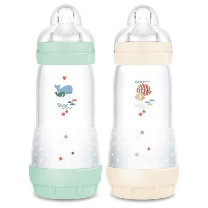 Lot de 2 Biberons - MAM - Easy Start - Anti-colique Classique - 320 ml - Tétine débit 3 - Menthe + Coton Lot de 2 Biberons - MAM - Easy Start - Anti-colique Classique - 320 ml - Tétine débit 3 - Menthe + Coton