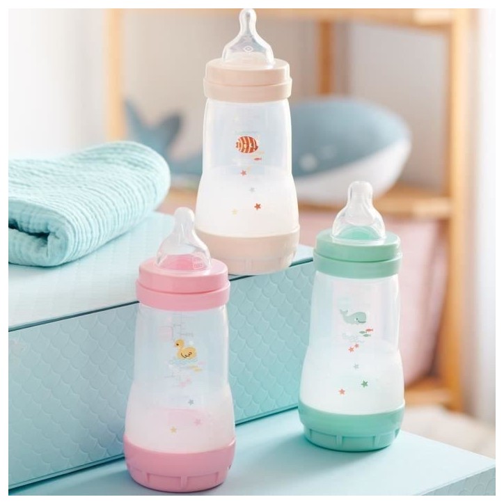 Lot de 2 Biberons - MAM - Easy Start - Anti-colique Classique - 320 ml - Tétine débit 3 - Menthe + Coton Lot de 2 Biberons - MAM - Easy Start - Anti-colique Classique - 320 ml - Tétine débit 3 - Menthe + Coton