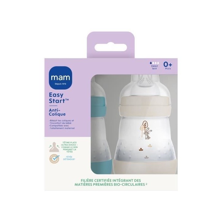 Lot de 2 Biberons - MAM - Easy Start - Anti-colique - 160 ml - Tétine débit 1 - Océan + Sable Lot de 2 Biberons - MAM - Easy Start - Anti-colique - 160 ml - Tétine débit 1 - Océan + Sable