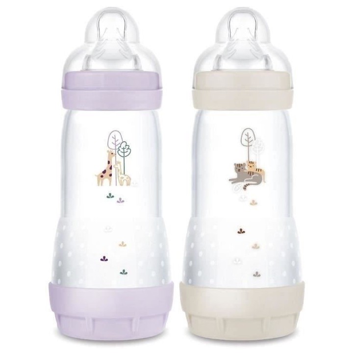 Lot de 2 Biberons - MAM - Easy Start - Anti-colique - 320 ml - Tétine débit 3 - Lilas + Sable Lot de 2 Biberons - MAM - Easy Start - Anti-colique - 320 ml - Tétine débit 3 - Lilas + Sable