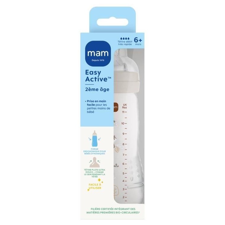 Biberon - MAM BABY - Easy Active - +6 mois - 330 ml - Tétine débit X - Sable Biberon - MAM BABY - Easy Active - +6 mois - 330 ml - Tétine débit X - Sable