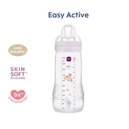 Biberon - MAM BABY - Easy Active - +6 mois - 330 ml - Tétine débit X - Lilas