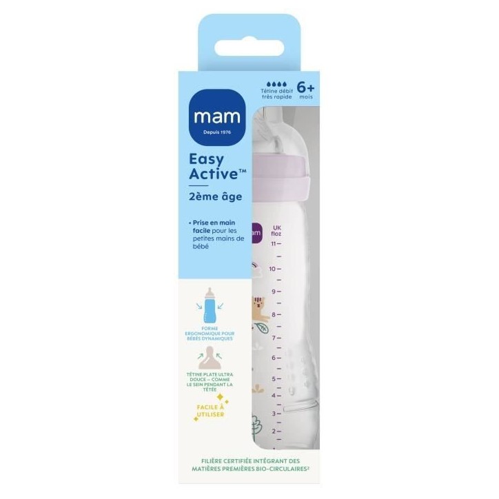 Biberon - MAM BABY - Easy Active - +6 mois - 330 ml - Tétine débit X - Lilas Biberon - MAM BABY - Easy Active - +6 mois - 330 ml - Tétine débit X - Lilas