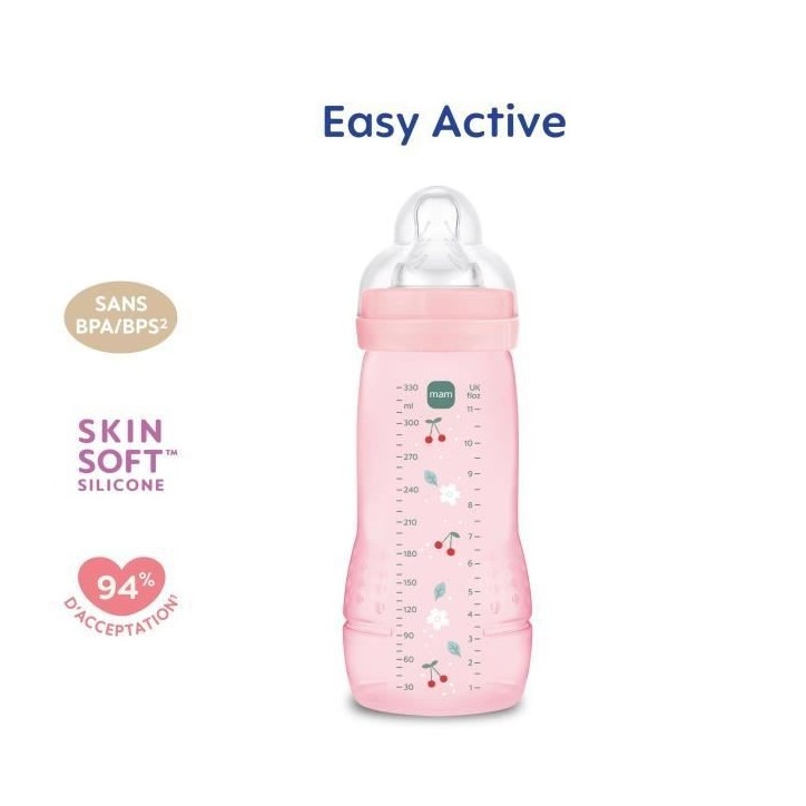 Biberon - MAM BABY - Easy Active - +6 mois - 330 ml - Tétine débit X - Berry Biberon - MAM BABY - Easy Active - +6 mois - 330 ml - Tétine débit X - Berry