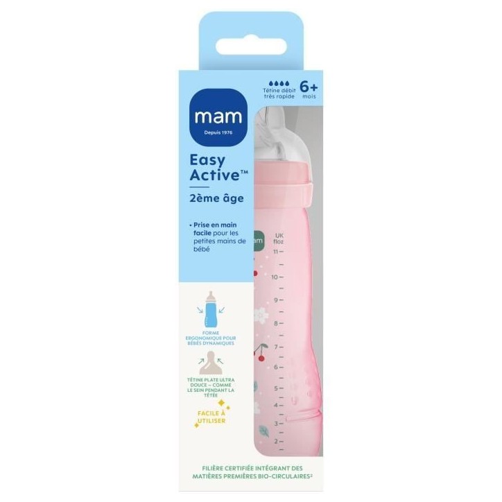 Biberon - MAM BABY - Easy Active - +6 mois - 330 ml - Tétine débit X - Berry Biberon - MAM BABY - Easy Active - +6 mois - 330 ml - Tétine débit X - Berry