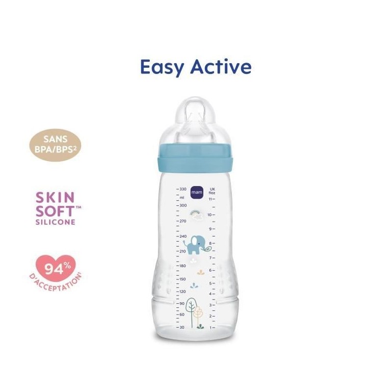 Biberon - MAM BABY - Easy Active - +6 mois - 330 ml - Tétine débit X - Ocean Biberon - MAM BABY - Easy Active - +6 mois - 330 ml - Tétine débit X - Ocean