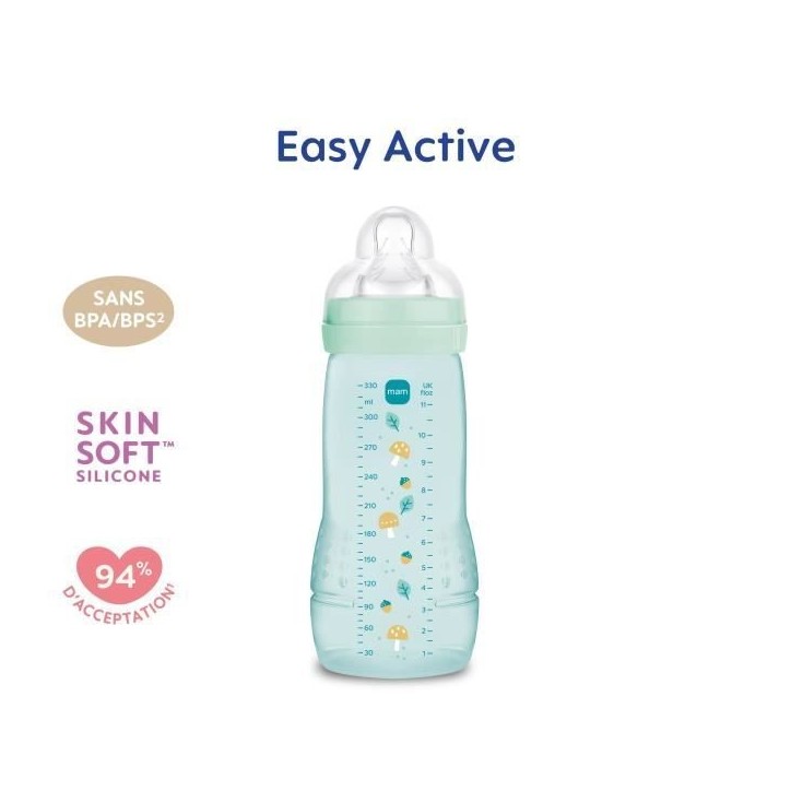 Biberon - MAM BABY - Easy Active - +6 mois - 330 ml - Tétine débit X - Ice Biberon - MAM BABY - Easy Active - +6 mois - 330 ml - Tétine débit X - Ice
