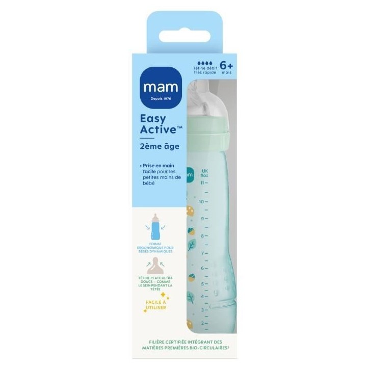 Biberon - MAM BABY - Easy Active - +6 mois - 330 ml - Tétine débit X - Ice Biberon - MAM BABY - Easy Active - +6 mois - 330 ml - Tétine débit X - Ice