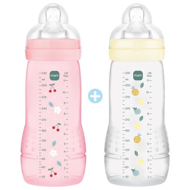 Lot de 2 Biberons - MAM BABY - Easy Active - +6 mois - 330 ml - Tétine débit X - Berry + Pearl Lot de 2 Biberons - MAM BABY - Easy Active - +6 mois - 330 ml - Tétine débit X - Berry + Pearl