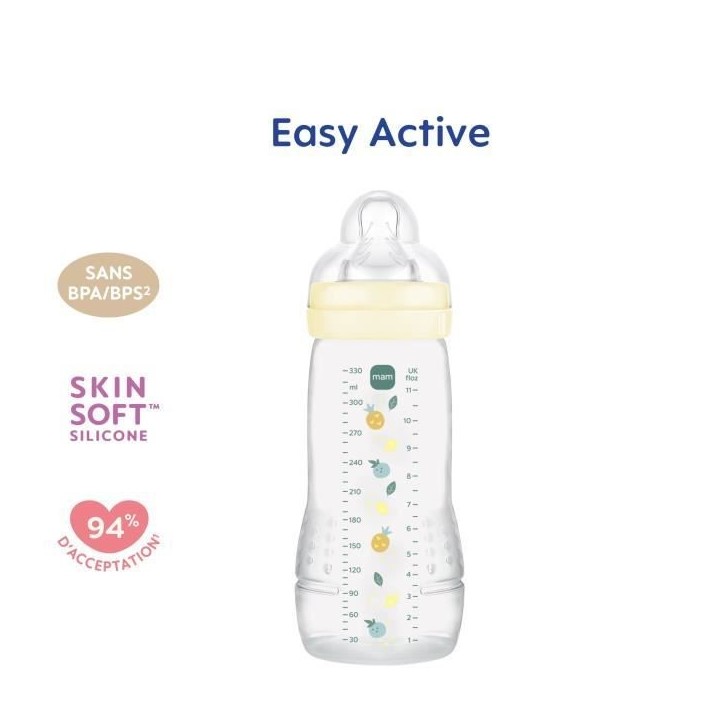 Biberon - MAM BABY - Easy Active - +6 mois - 330 ml - Tétine débit X - Pearl Biberon - MAM BABY - Easy Active - +6 mois - 330 ml - Tétine débit X - Pearl