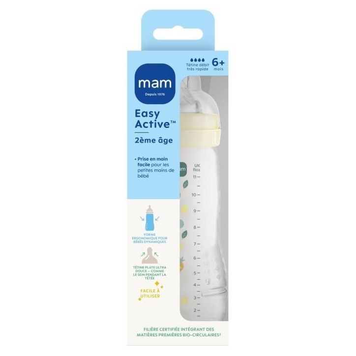 Biberon - MAM BABY - Easy Active - +6 mois - 330 ml - Tétine débit X - Pearl Biberon - MAM BABY - Easy Active - +6 mois - 330 ml - Tétine débit X - Pearl