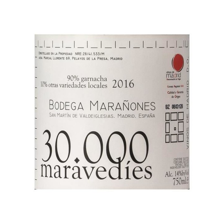 Marañones 30000 Maravedies DO Madrid - Vin rouge Espagne 2017