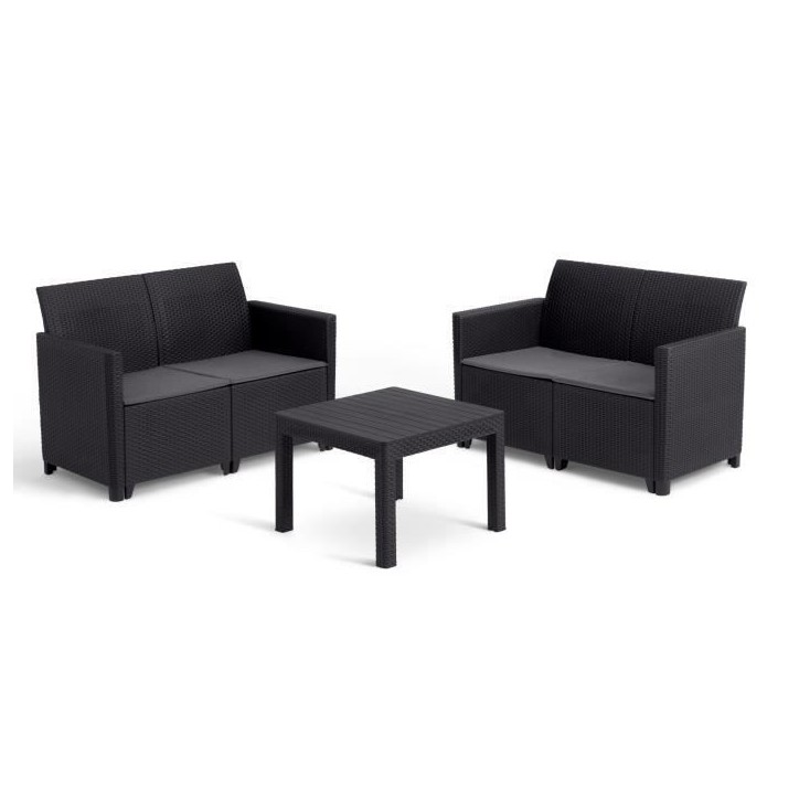 Salon de jardin modulable en résine imitation rotin tressé - Noir - KETER - 4 personnes - MARIE Salon de jardin modulable en résine imitation rotin tressé - Noir - KETER - 4 personnes - MARIE