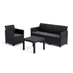 Salon de jardin modulable en résine imitation rotin tressé - Noir -