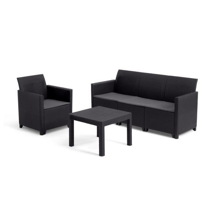 Salon de jardin modulable en résine imitation rotin tressé - Noir - KETER - 4 personnes - MARIE Salon de jardin modulable en résine imitation rotin tressé - Noir - KETER - 4 personnes - MARIE