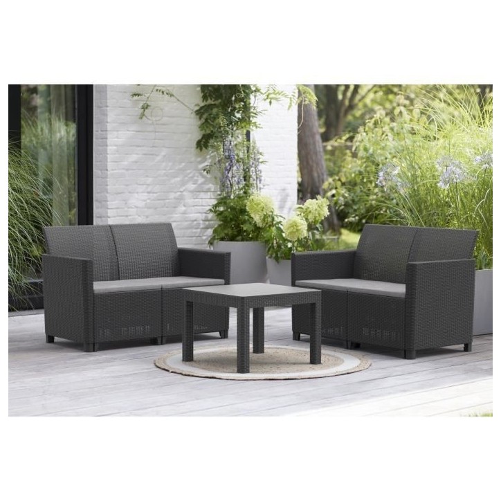 Salon de jardin modulable en résine imitation rotin tressé - Noir - KETER - 4 personnes - MARIE Salon de jardin modulable en résine imitation rotin tressé - Noir - KETER - 4 personnes - MARIE