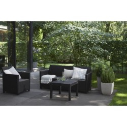 Salon de jardin modulable en résine imitation rotin tressé - Noir -