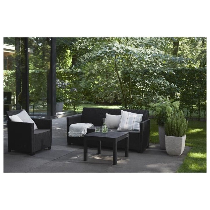 Salon de jardin modulable en résine imitation rotin tressé - Noir - KETER - 4 personnes - MARIE Salon de jardin modulable en résine imitation rotin tressé - Noir - KETER - 4 personnes - MARIE