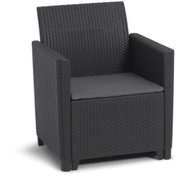 Salon de jardin en résine imitation rotin tressé - Noir - Avec table