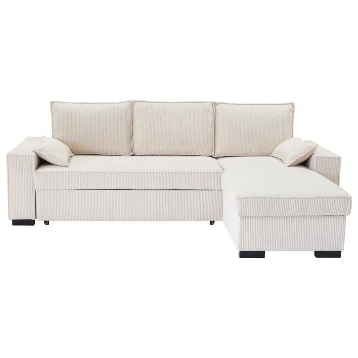 Canapé d'angle convertible réversible MARLON beige - Méridienne avec coffre - Velours côtelé L 240 x P 143 x H 85cm Canapé d'angle convertible réversible MARLON beige - Méridienne avec coffre - Velours côtelé L 240 x P 143 x H 85cm