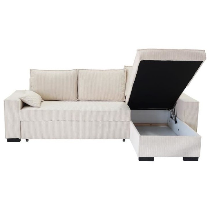 Canapé d'angle convertible réversible MARLON beige - Méridienne avec coffre - Velours côtelé L 240 x P 143 x H 85cm Canapé d'angle convertible réversible MARLON beige - Méridienne avec coffre - Velours côtelé L 240 x P 143 x H 85cm