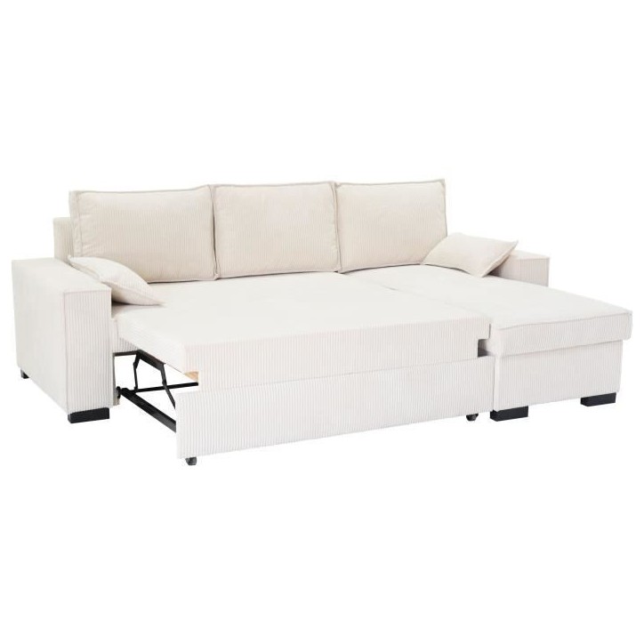 Canapé d'angle convertible réversible MARLON beige - Méridienne avec coffre - Velours côtelé L 240 x P 143 x H 85cm Canapé d'angle convertible réversible MARLON beige - Méridienne avec coffre - Velours côtelé L 240 x P 143 x H 85cm