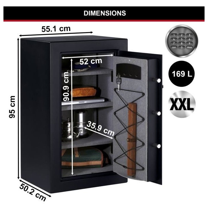 Master Lock Coffre-Fort Haute Sécurité Grande Capacité, Combinaison Électronique, 169 L, 95 x 55.1 x 50.2 cm Master Lock Coffre-Fort Haute Sécurité Grande Capacité, Combinaison Électronique, 169 L, 95 x 55.1 x 50.2 cm