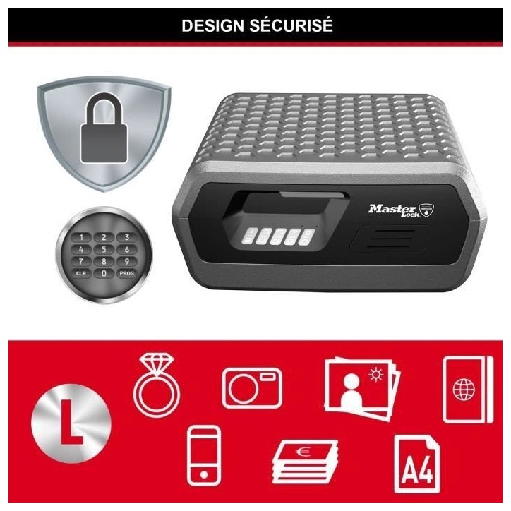Malette de Sécurité Anti feu - MASTER LOCK - CHW30300EURHRO - Ignifuge et Etanche - Large 10L - Combinaison Electronique Malette de Sécurité Anti feu - MASTER LOCK - CHW30300EURHRO - Ignifuge et Etanche - Large 10L - Combinaison Electronique