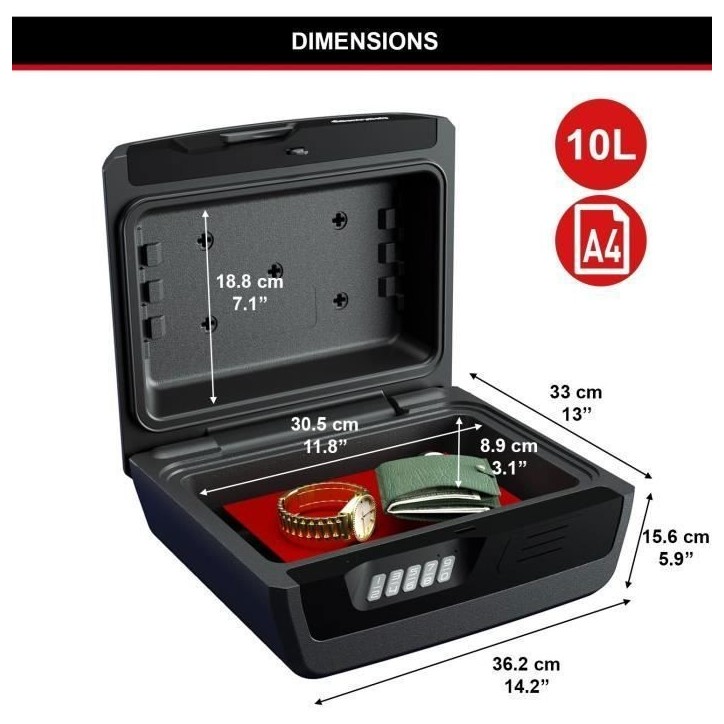 Malette de Sécurité Anti feu - MASTER LOCK - CHW30300EURHRO - Ignifuge et Etanche - Large 10L - Combinaison Electronique Malette de Sécurité Anti feu - MASTER LOCK - CHW30300EURHRO - Ignifuge et Etanche - Large 10L - Combinaison Electronique