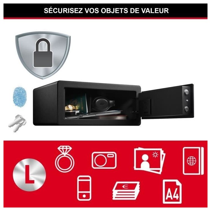 Master Lock LX110BEURHRO Coffre-fort biométrique pour protéger les biens de valeurs, Noir, 19,5 x 43 x 37 cm