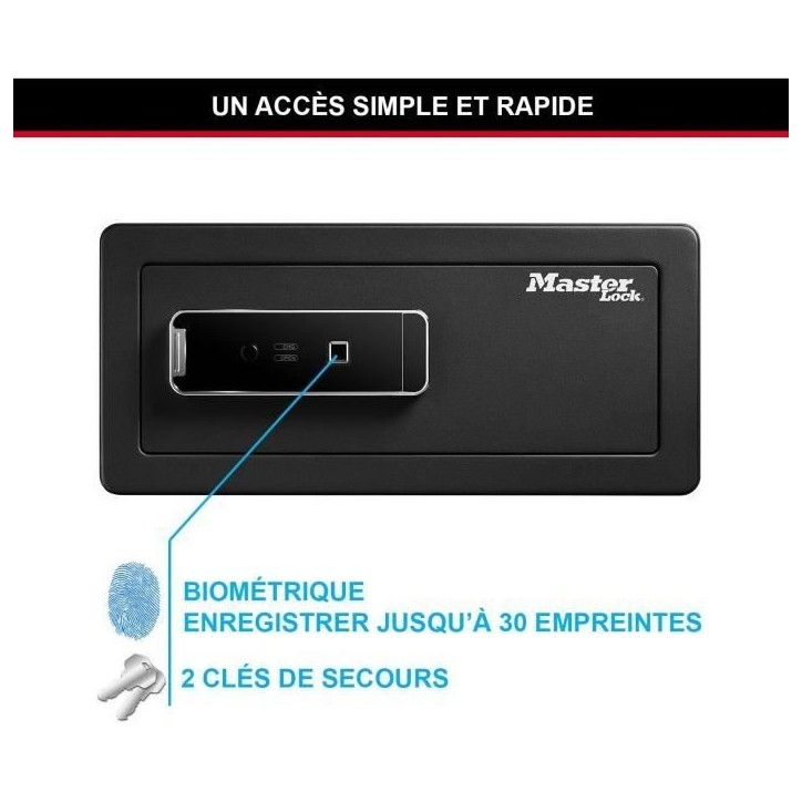 Master Lock LX110BEURHRO Coffre-fort biométrique pour protéger les biens de valeurs, Noir, 19,5 x 43 x 37 cm