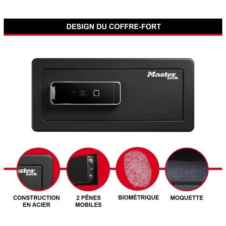 Master Lock LX110BEURHRO Coffre-fort biométrique pour protéger les biens de valeurs, Noir, 19,5 x 43 x 37 cm