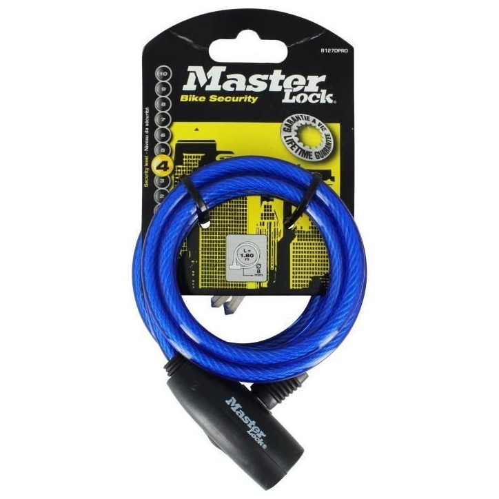 Antivol câble Masterlock - 8127EURDPRO - 1,8m x 8mm - Acier torsadé - Bleu Antivol câble Masterlock - 8127EURDPRO - 1,8m x 8mm - Acier torsadé - Bleu
