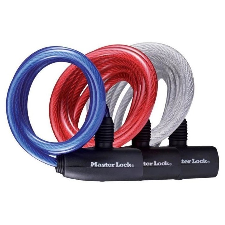 Antivol câble Masterlock - 8127EURDPRO - 1,8m x 8mm - Acier torsadé - Bleu Antivol câble Masterlock - 8127EURDPRO - 1,8m x 8mm - Acier torsadé - Bleu