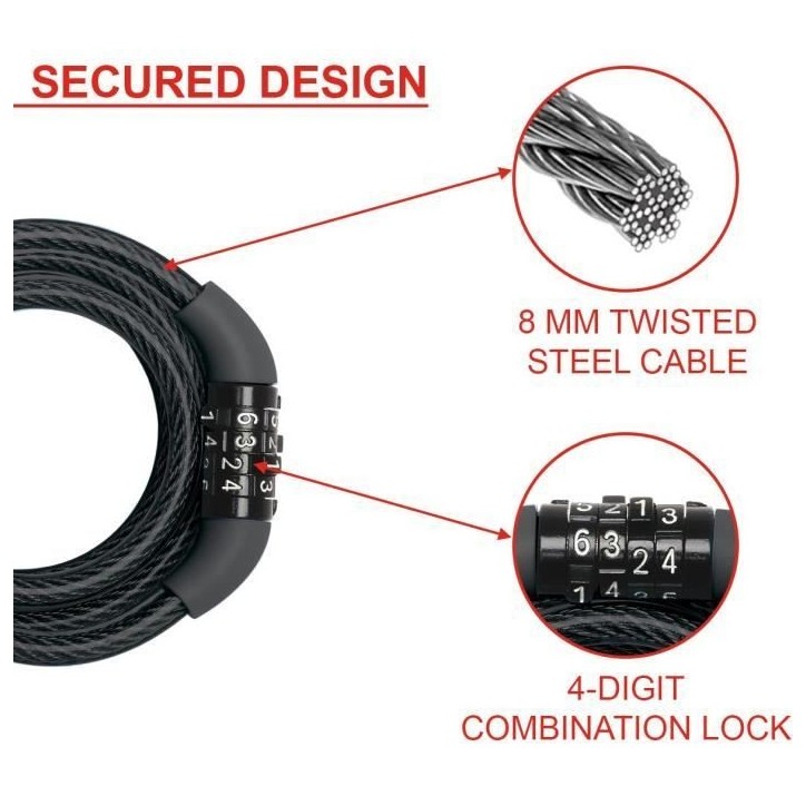 MASTER LOCK Cable Antivol Vélo - 1,2 m câble